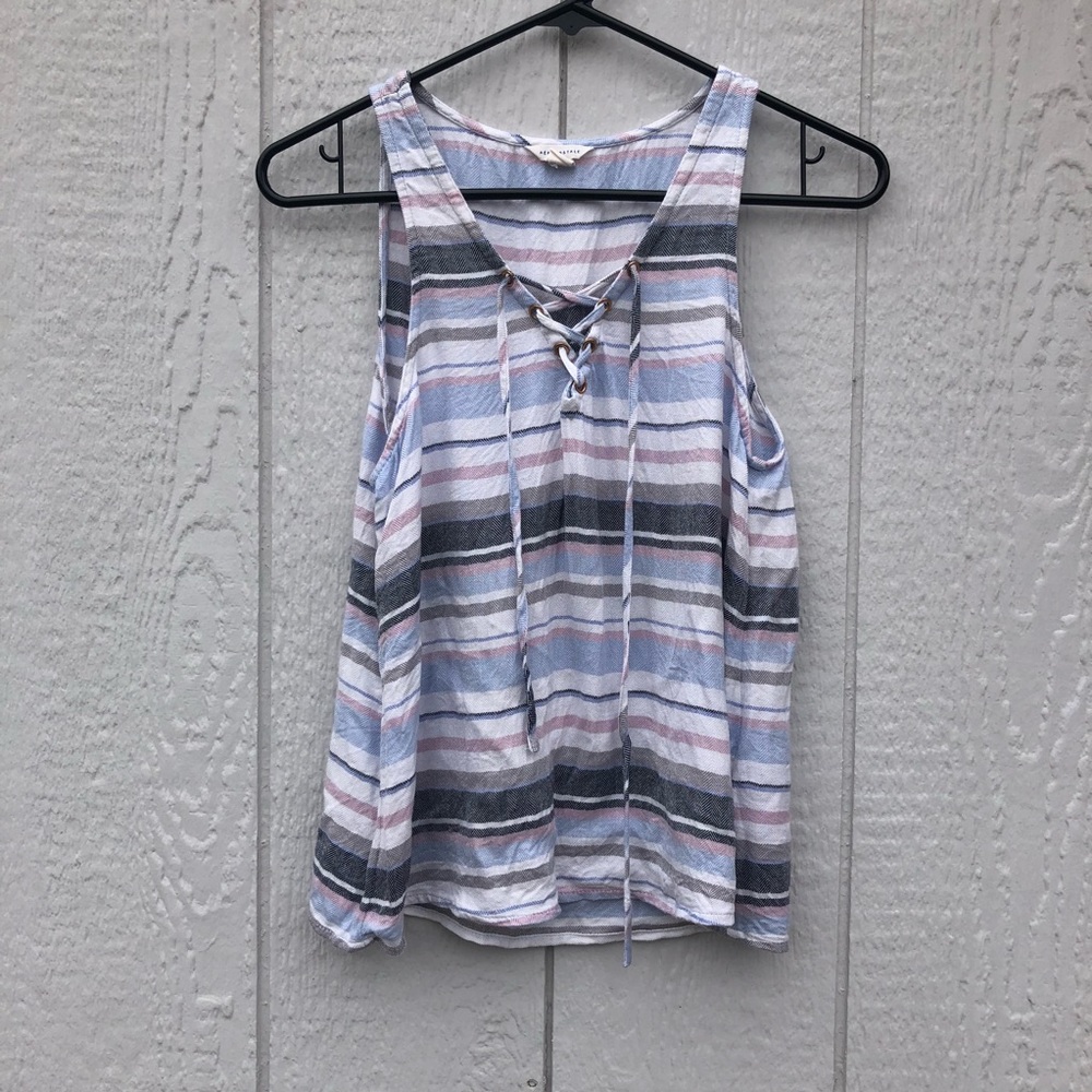 striped, lace up tank x